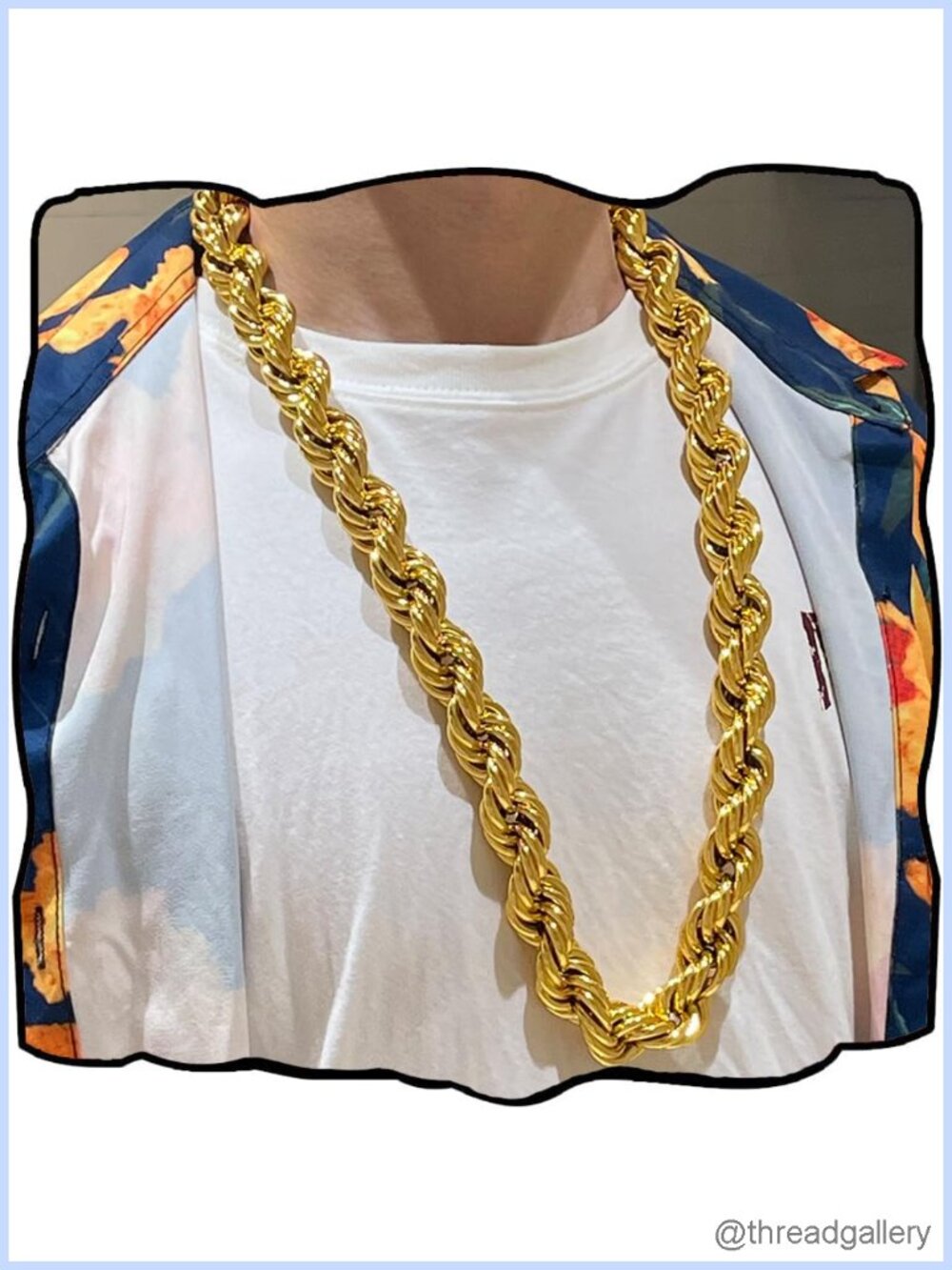 24K Gold Plated Rope Chain Hip Hop Necklace Lobster Clasp